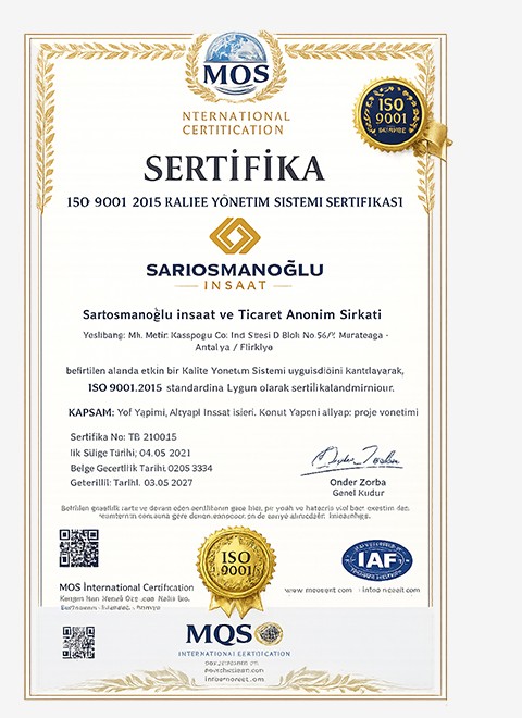 ISO 9001:2015 Kalite Yönetim Sistemi Sertifikası